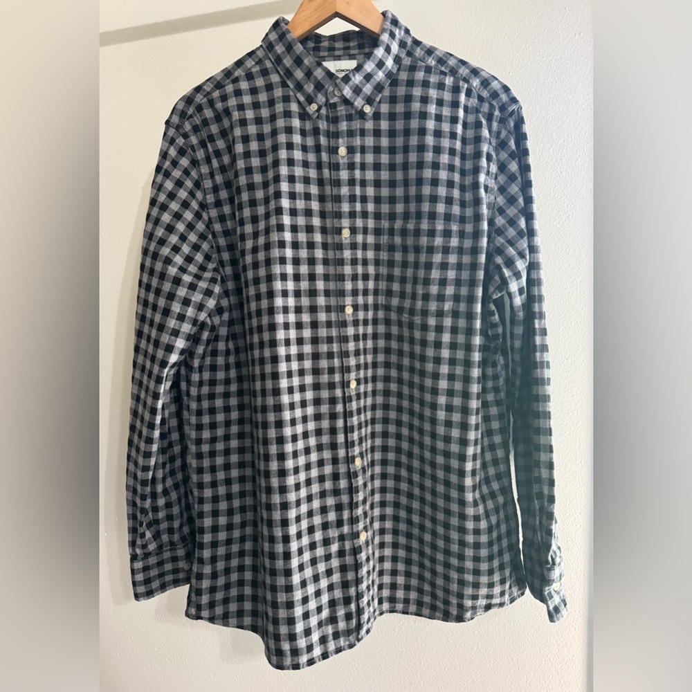 Sonoma Men's Black and White Plaid Shirt